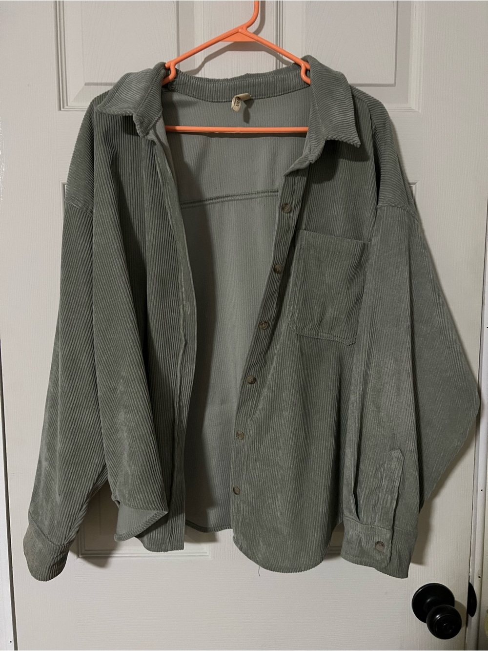 Oversized Corduroy Button-Up Shirt in Sage Green lexbrown xl